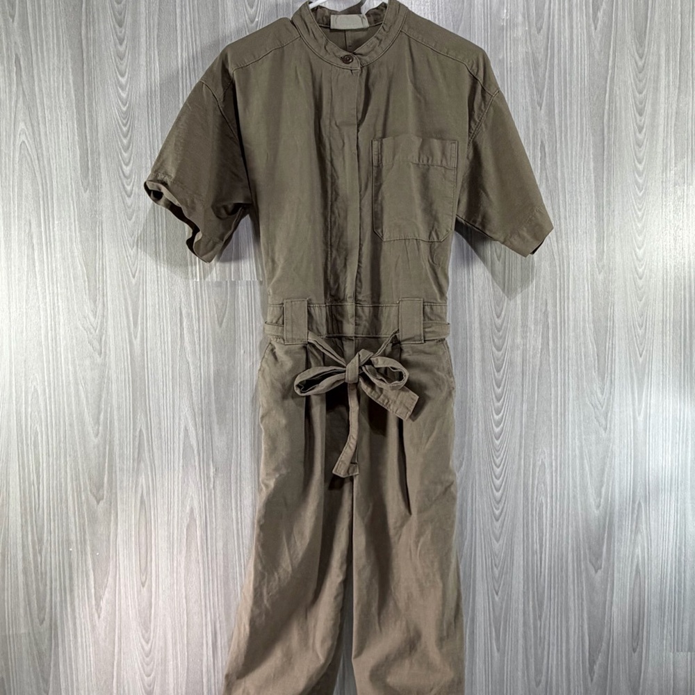 Everlane Cotton Utility Cargo Jumpsuit Zip Waist Belt Women’s Sz 4 Khaki Green